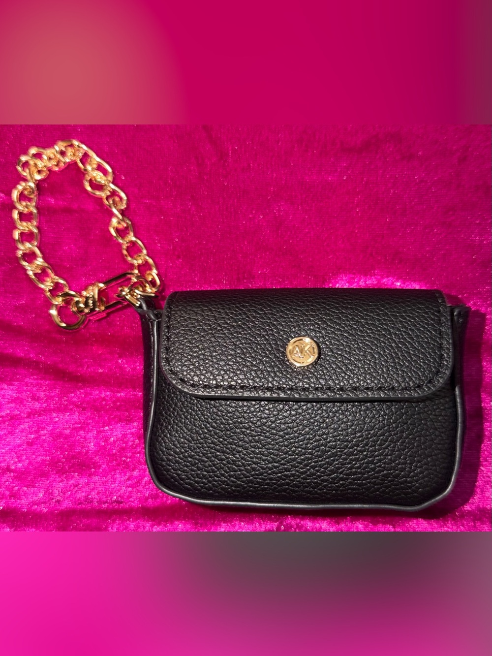 Anne Klein Black Pebbled Mini Bag with Gold Chain Strap
